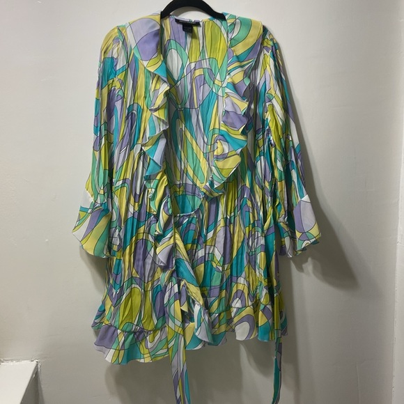 ASHLEY STEWART WOMEN’S SWIRL,PRINTED,PLEATED,WRAPPED,CHIFFON TOP. SIZE-16 - Picture 10 of 12